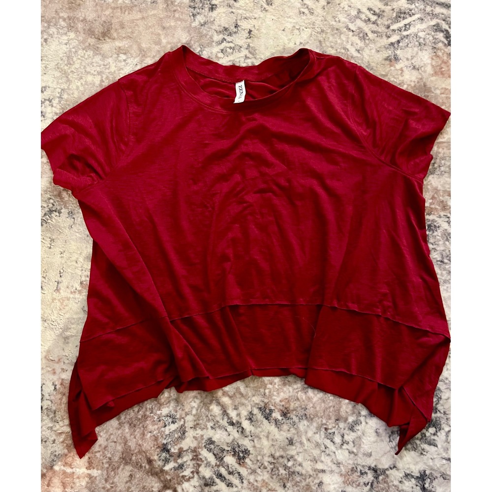 Zennana Back In Action Short Sleeve Shirt Dark Red Pima Cotton Tee Womens L
